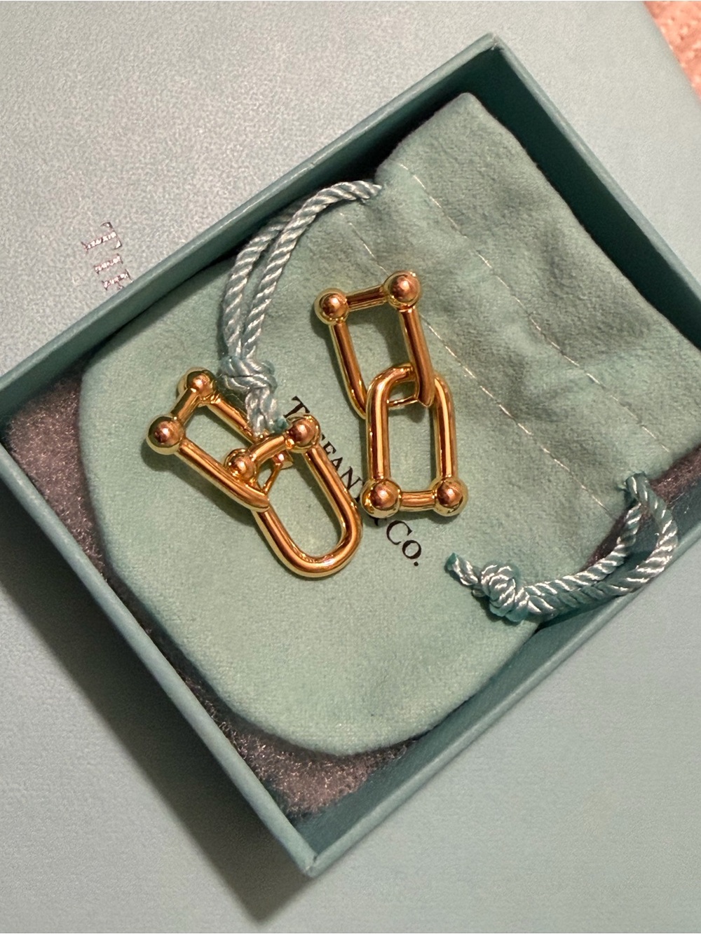 Tiffany & Co. Gold Link Drop Earrings with Ball Accents